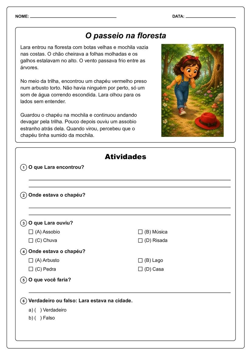 Pequenos textos ilustrados com interpretação exercício educativo página 9